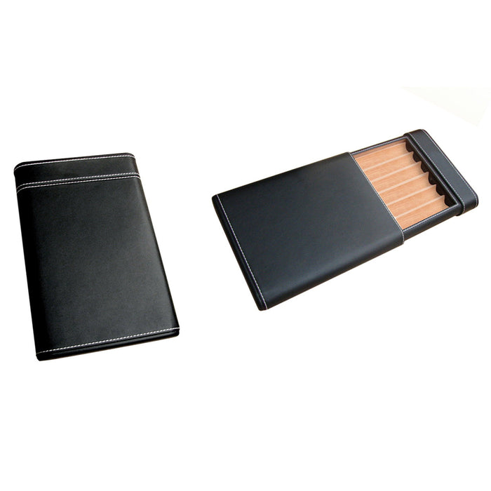 Black 6 Cigar Leather Case Humidor w/ Cigar Bed