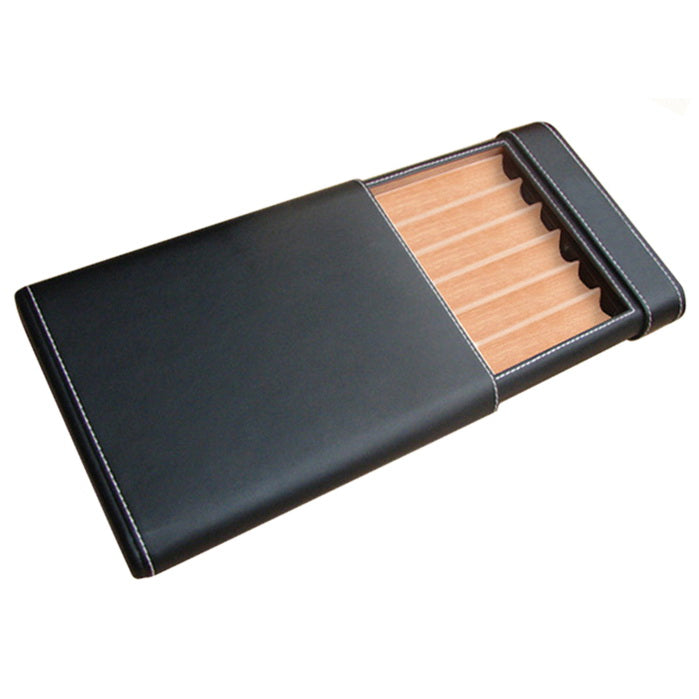 Black 6 Cigar Leather Case Humidor w/ Cigar Bed