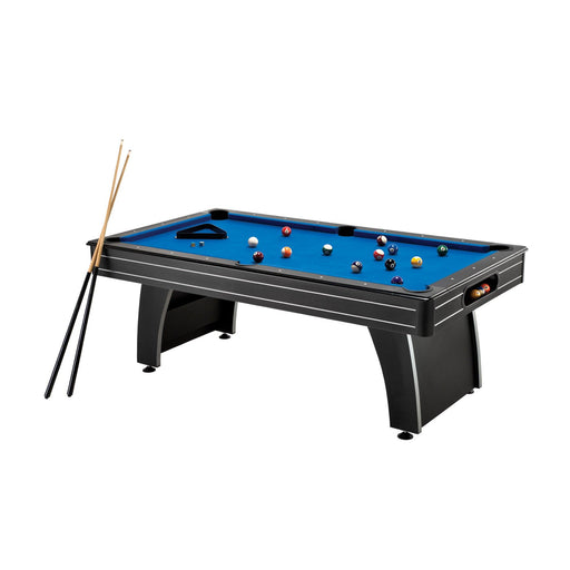 Black pool table with Blue Felt